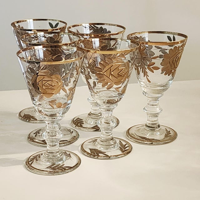 1960s Set of 6 24k Gold Encrusted Crystal Cordial Shot Stem Barware Set For Sale In New York - Image 6 of 13