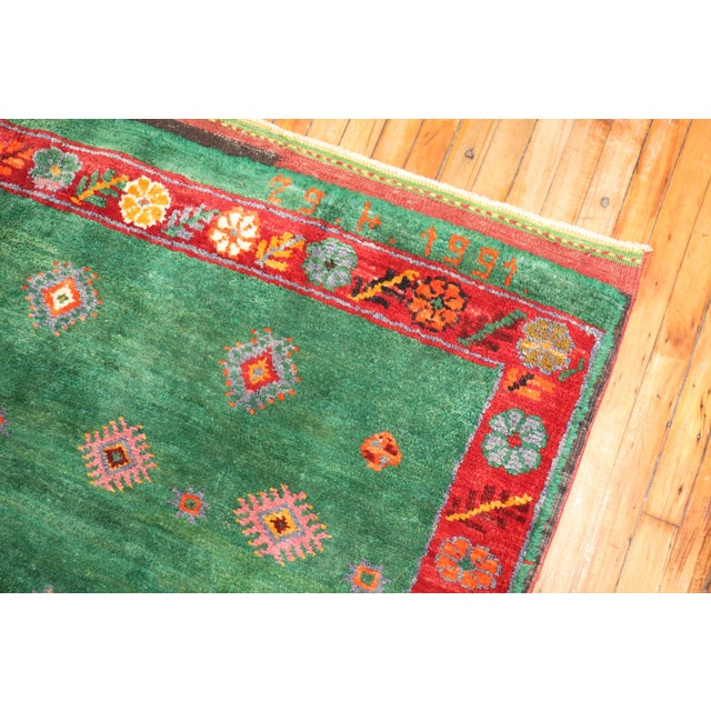Mid 20th Century Mid 20th Century Green Turkish Tulu Rug - 4'7" x 12'9" For Sale - Image 5 of 18