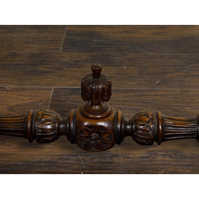 French French 19th Century Walnut Side Table with Carved Apron and H-Form Stretcher For Sale - Image 3 of 12