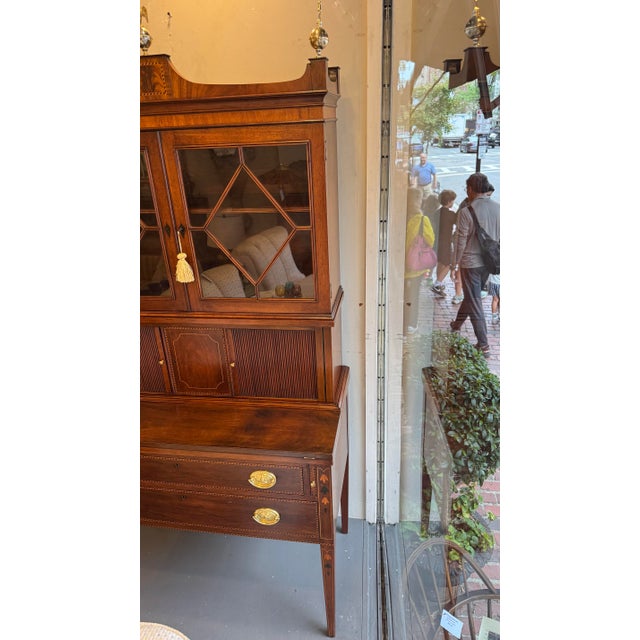 American 1940s Vintage American Sheraton Style Tambour Mahogany Secretary For Sale - Image 3 of 7