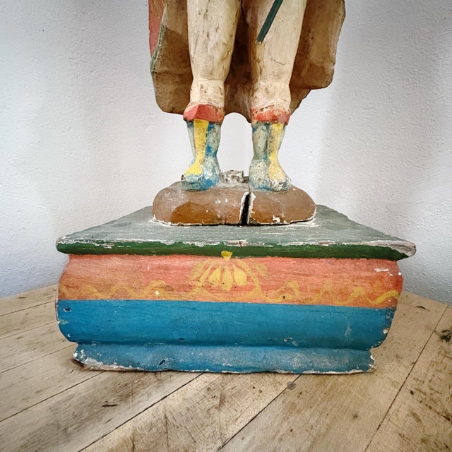 Cream Weathered 19th Century Antique Wood Archangel Michael Primitive Religious Figurine For Sale - Image 8 of 14