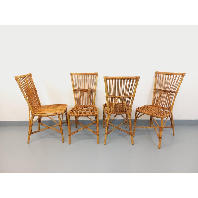 Vintage Rattan Chairs by Adrien Audoux & Frida Minet, 1960s, Set of 4 For Sale - Image 15 of 18
