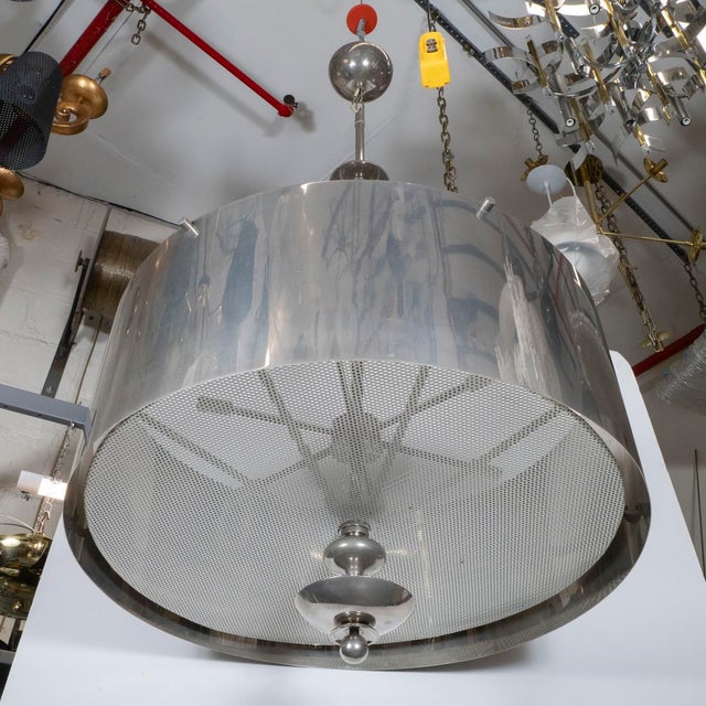 Large scale drum chandelier with mesh diffuser For Sale In New York - Image 6 of 9