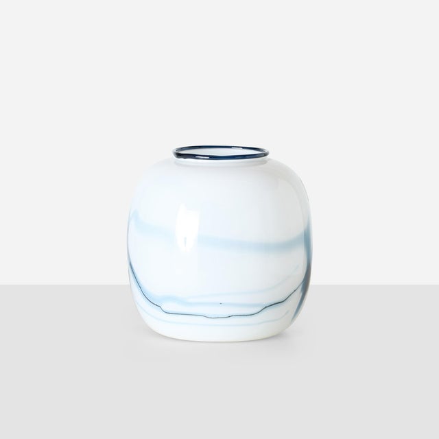 Description Atlantis Vase by Michael Bang for Holmegaard Denmark, c1980s Cased white glass with inky blue internal...