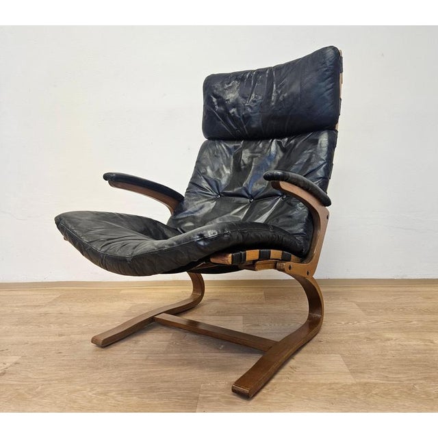 Black Kengu Leather Lounge Chair by Elsa & Nordahl Solheim Rybo Rykken, 1965 For Sale - Image 8 of 14