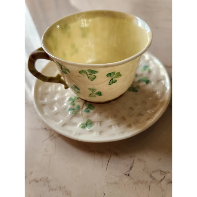 Mid 20th Century Antique Fine Irish Belleek Porcelain Demitasse Cup and Saucer For Sale - Image 5 of 12