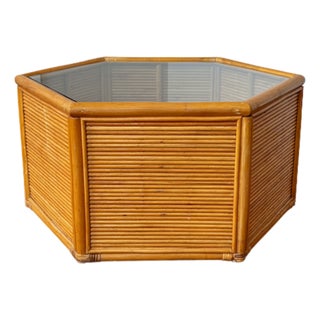 Mid-20th Century Hexagonal Mid Century Stacked Rattan Coffee Table, Part of a Living Room Set For Sale