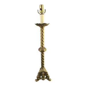 Antique Ornate Gothic Figural Brass Altar Church Candlestick Table Lamp