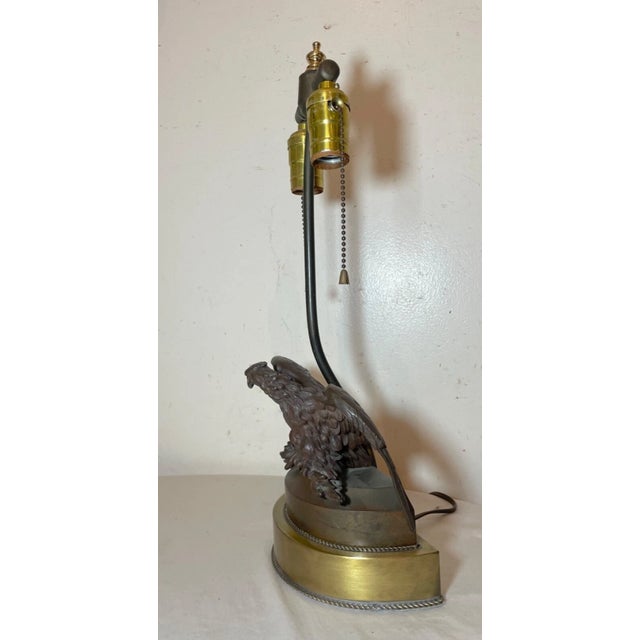 Antique Patinated Solid Bronze American Bald Eagle Electric Table Lamp Statue For Sale - Image 9 of 13