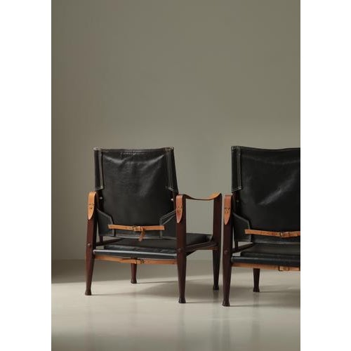 Safari Lounge Chairs in Black Leather and Ash attributed to Kaare Klint for Rud. Rasmussen, 1950s, Set of 2 For Sale - Image 6 of 18