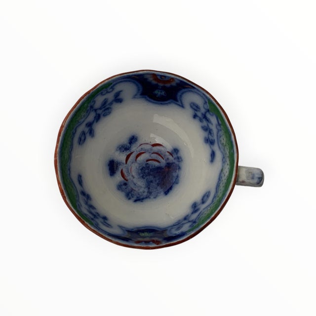 Mid 19th Century Antique F. & R. Pratt & Co. Imari Tea Cups & Saucers Set of 4 Pattern No. 60 England C. 1840s–1850s For Sale - Image 5 of 5