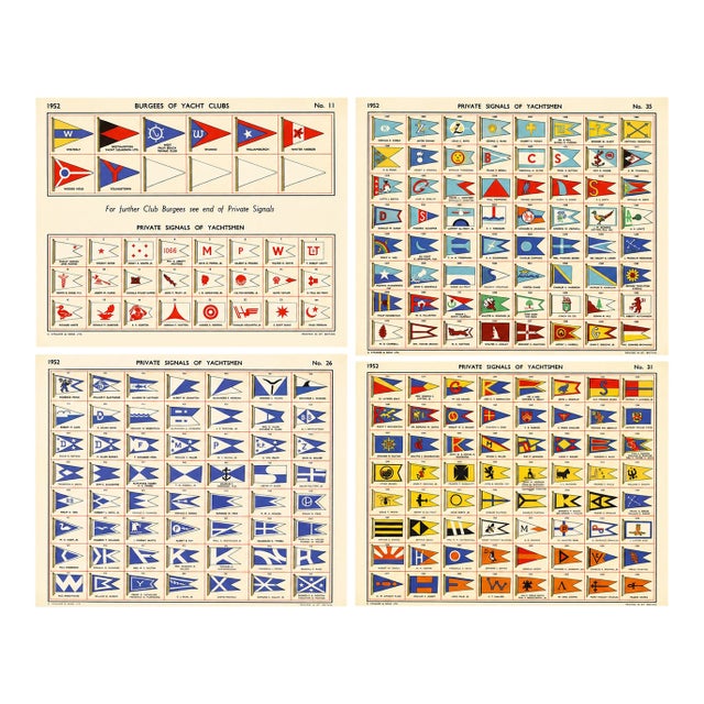 Original Lloyd's Register of Yachts "Private Signals of Yachtsmen" Reference Pages – Set of 4 – Year 1952 Group F For Sale