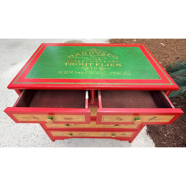 Vintage "Hardy & Co Trout Flies” Fishing Tackle Themed 5-Drawer Accent Chest For Sale - Image 17 of 18
