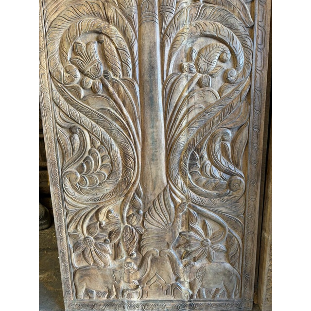 Vintage Tree of Life Carved Barn Door With Birds | Nature-Inspired Reclaimed Wood Wall Panel 84x36 For Sale - Image 4 of 8