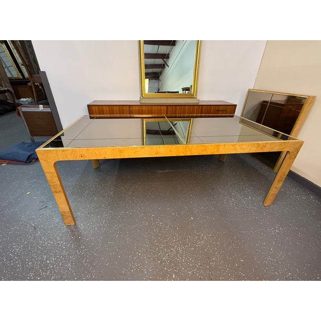 Brass 1980s Henredon Scene Two Burl Wood Mirror Dining Table For Sale - Image 8 of 12