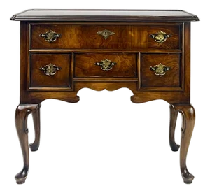 Vintage Hekman Queen Anne Style Walnut Burl Lowboy Dressing Table / Side Accent Chest