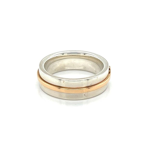 Mid 20th Century Mid 20th Century Tiffany & Co. T 2 Sterling Silver 18k Rose Gold Narrow Band Ring Size 4.5 For Sale - Image 5 of 6