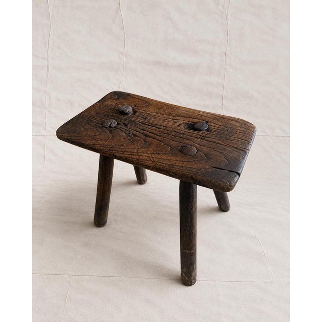 Wood 19th Century Primitive Country Oak Milking Stool For Sale - Image 7 of 7