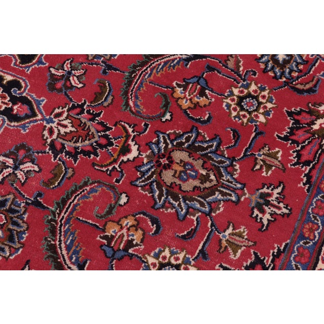 Art Nouveau Boho Chic Vintage Retro Kashan Red/Blue Wool Rug - 9'7'' X 12'9'' For Sale - Image 3 of 10