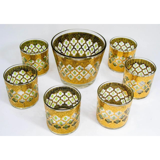 Glass Culver Barware Set Ice Bowl and Six Rock Glasses With Tray 1960s For Sale - Image 7 of 12