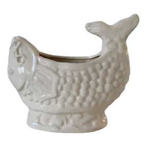 Vintage Japanese White Koi Fish Ceramic Vase