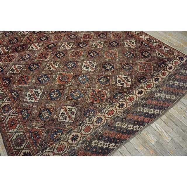 Special Auburn Brown Ground Color With Multicolor Diamond Pattern Geometric Design Antique Central Asian Chodor Turkmen Rug For Sale - Image 12 of 13