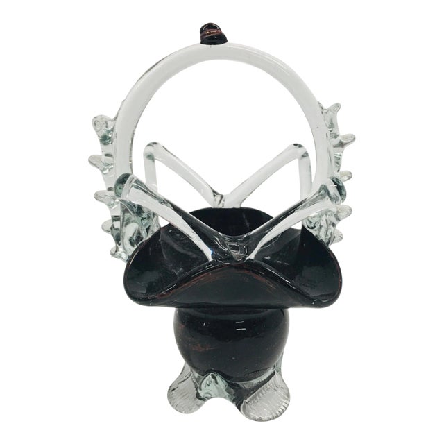 1950s End of Day Art Glass Handblown Basket Bowl For Sale