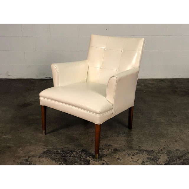 White Vinyl MidCentury Lounge Chair With Nail Head Back by Herman