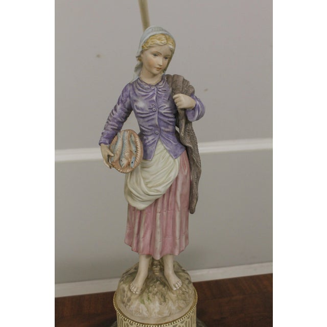 Pair Vintage 1950s Era Bisque Figural Italian Table Lamps For Sale - Image 10 of 13