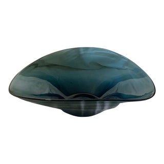 Stunning Modern Turquoise Blue Large Glass Centerpiece Bowl For Sale