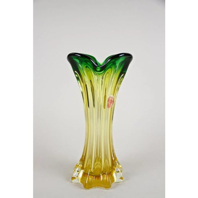 工芸品 Murano Glass Vase (Green & Yellow) Oyes - Green Murano Glass Vase 