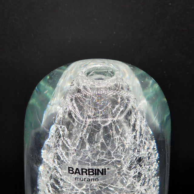 Mid-Century Modern Mid 20th Century Alfredo Barbini Signed Murano Crackle Glass Vase With Label For Sale - Image 3 of 10