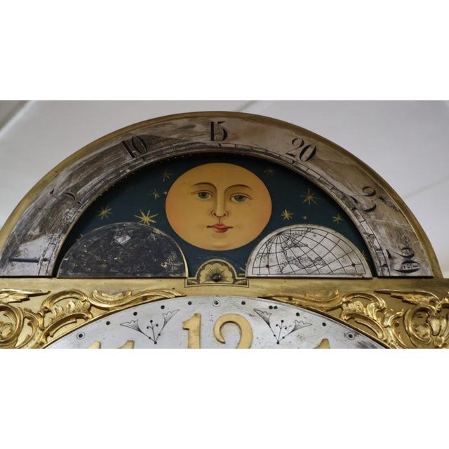 ​​19th Century Tiger Oak Figural Carved Tall Case Grandfather Clock W&h Movement For Sale - Image 13 of 17