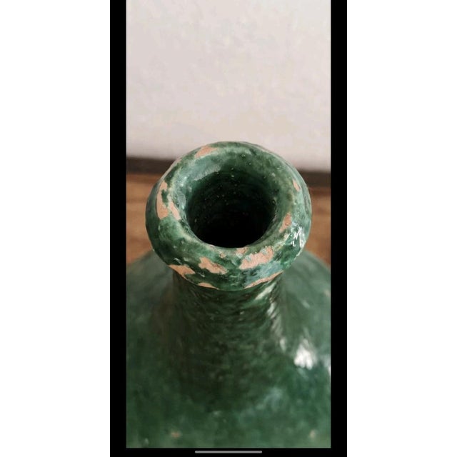Rustic Green Enameled Terracotta Bottle, 1890s For Sale - Image 4 of 6
