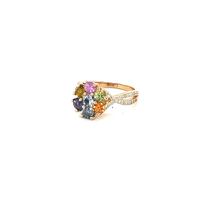 2.23 Carat Sapphire Diamond Rose God Cocktail Ring Size 6.5 For Sale - Image 4 of 8
