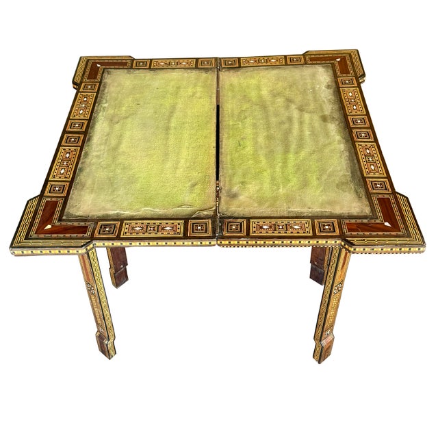 Copper Early 20th Century Marquetry Folding Game Table For Sale - Image 8 of 11