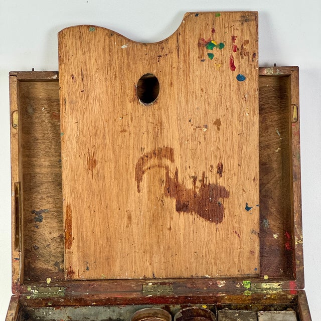 Vintage Wood Artist Portable Painting Box With Used Palette and Remnant Paint For Sale - Image 9 of 14