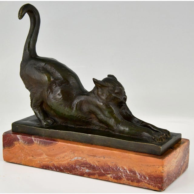 Metal Art Deco Bronze Cat Bookends by Louis Riche for Patrouilleau Foundry, 1920s, Set of 2 For Sale - Image 7 of 13