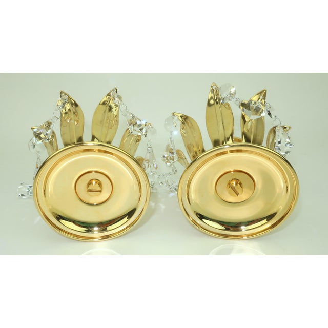 1980's Lycenta Sweden Gold Plated & Crystal Candle Holders, a Pair For Sale In Atlanta - Image 6 of 8