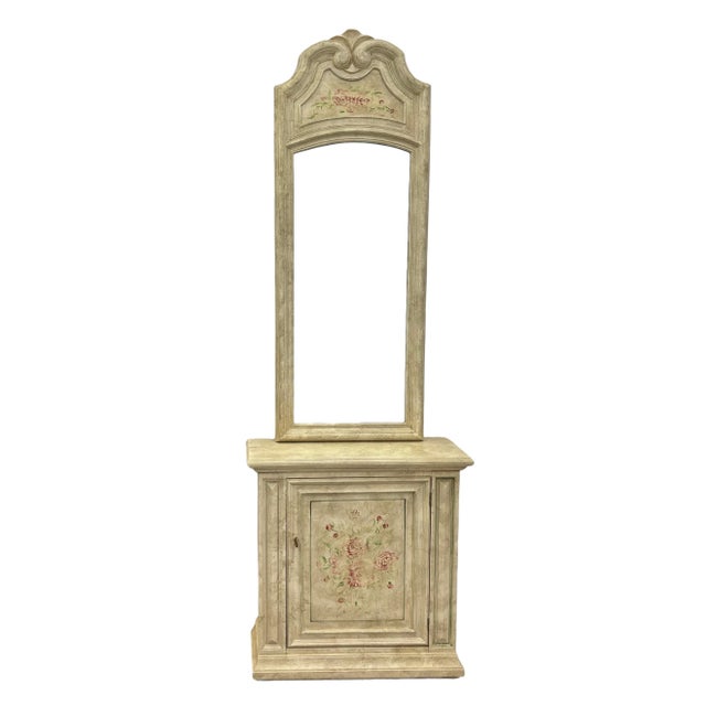 Vintage Rustic Shabby Chic Floral Painted Hall Chest & Mirror For Sale - Image 13 of 13