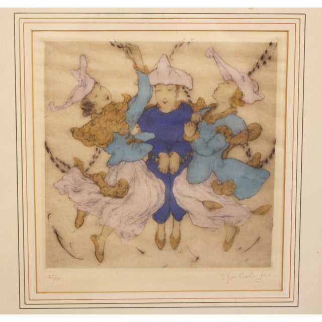 The Dance drypoint hand-colored etching by Elyse Ashe Lord, circa 1920s-30s. Elyse Ashe Lord, British 1900-1971. From her...