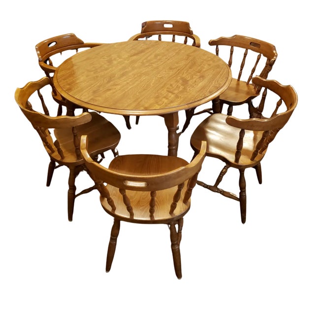 Mid-Century Modern Vintage Mid-Century "Colonial Revival" Hard Rock Dining Suite - 7 Pieces For Sale - Image 3 of 10