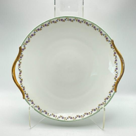 Ceramic Antique Art Deco Limoges Tressemanes Et Vogt T&v Serving Platter With Handles (Flower Pattern on Border) For Sale - Image 7 of 18