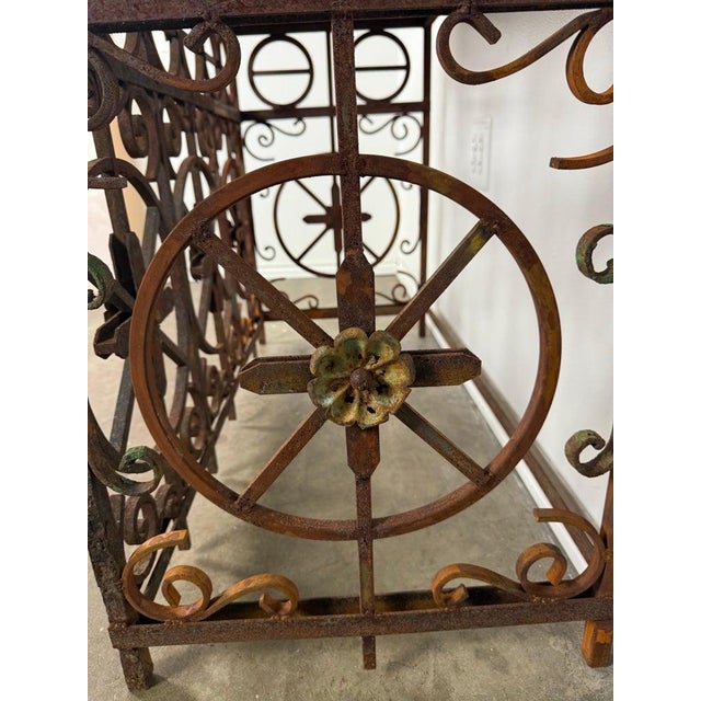 Pair of Italian Wrought Iron Consoles With Rosso Verona Marble Tops For Sale - Image 14 of 18
