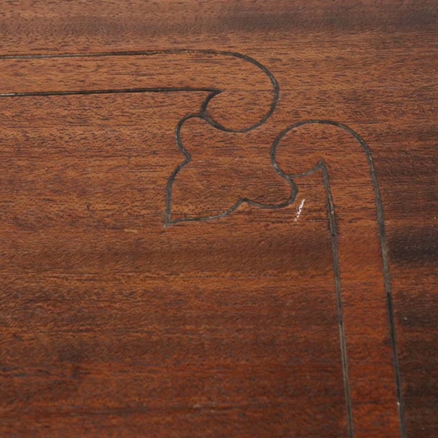 Late 20th Century 20th Century Renaissance Revival Walnut Inlay Accent Table With Trestle Base For Sale - Image 5 of 9