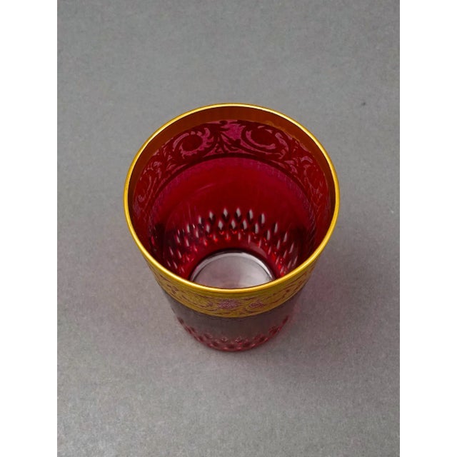 Mid 20th Century Saint St Louis Crystal France Thistle Red & Gold Encrusted Tea Tumbler Glass For Sale - Image 4 of 8