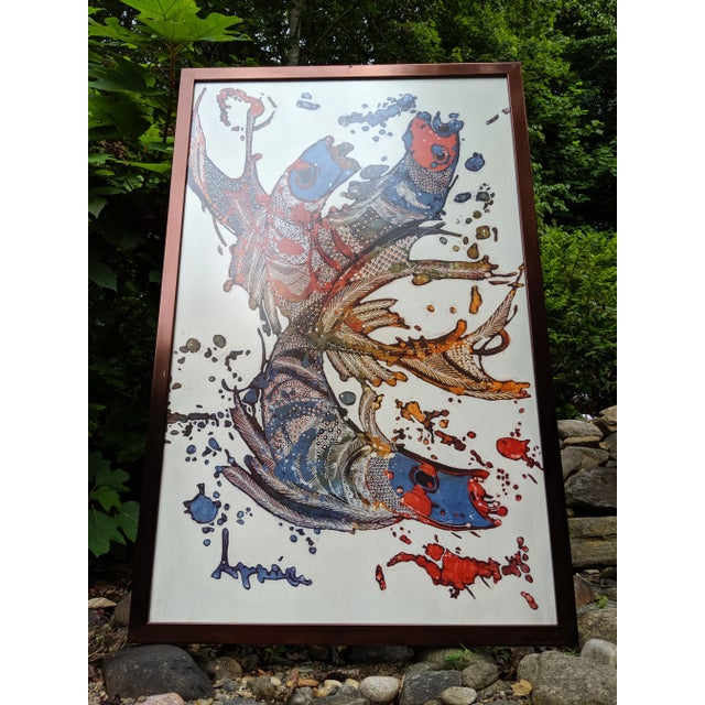 Mid 20th Century Vintage Silkscreen Asian Koi Fish Abstract Artwork For Sale - Image 5 of 12