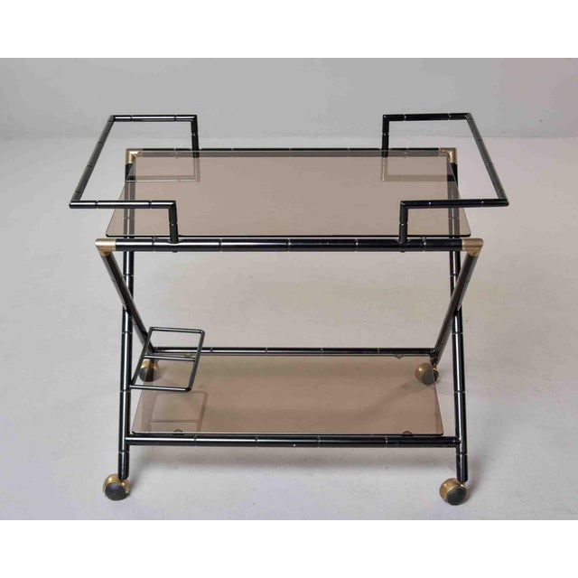 Mid-Century Italian Black Faux-Bamboo Bar Trolley For Sale - Image 4 of 12
