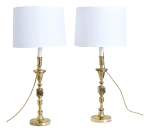 Vintage French Brass Candlestick Lamps - a Pair