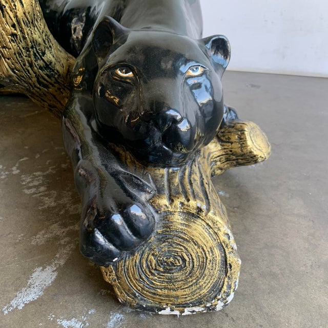 Vintage Glass Top Ceramic Panther Coffee Table Chairish